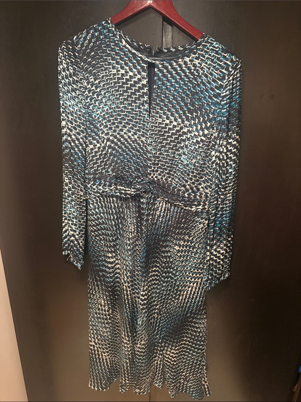 Classiques Entier Navy, Teal and White Long Sleeve Printed Dress